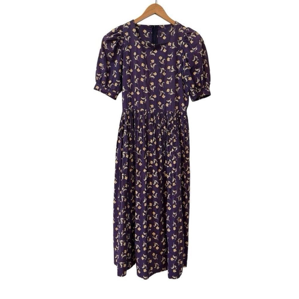 Laura Ashley Vintage Floral Cotton Midi Dress 8 Puff Sleeve Cottagecore